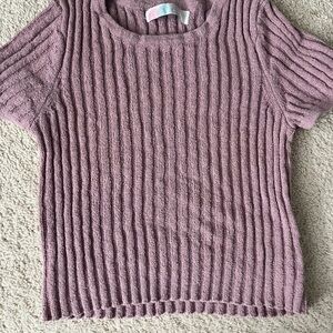 Free People Beach Ribbed Knit Short Sleeve Top in Mauve